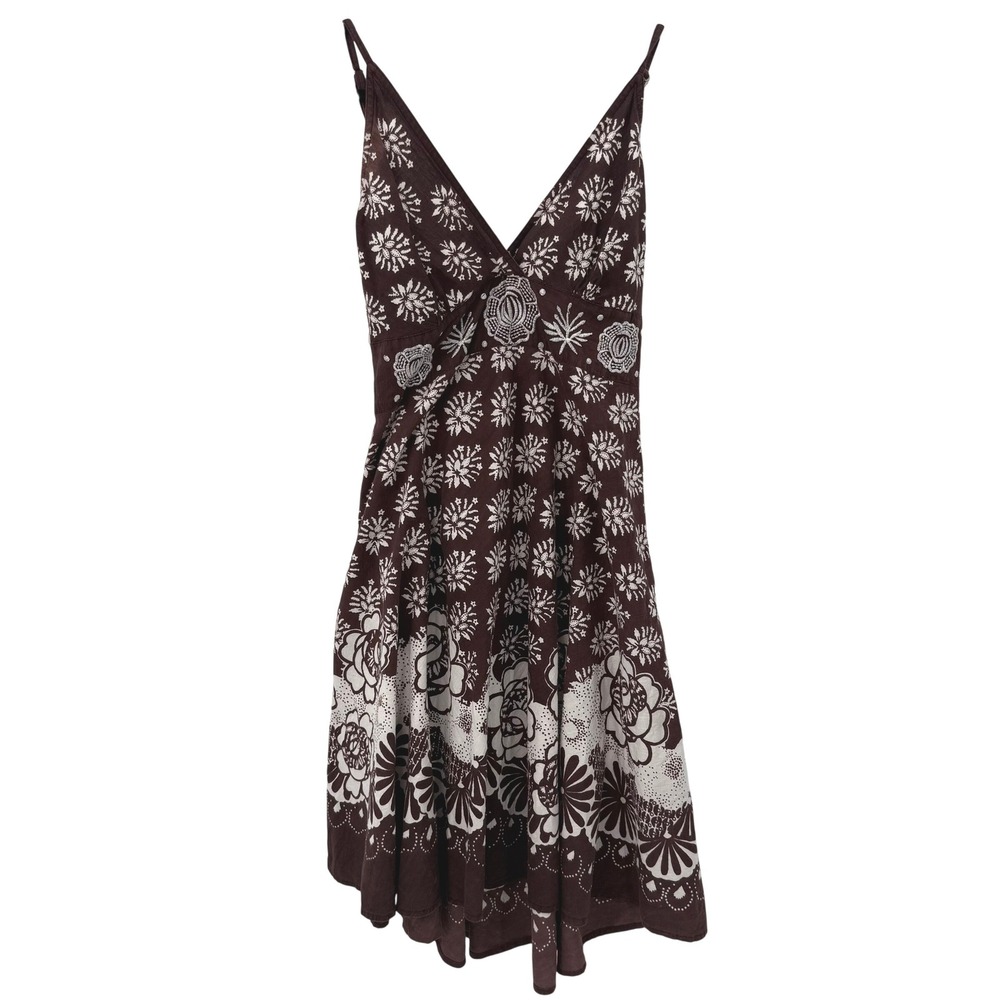Y2K Mahek Sun Dress Womens M Brown Floral Boho Fairycore Festival Hippie Indie